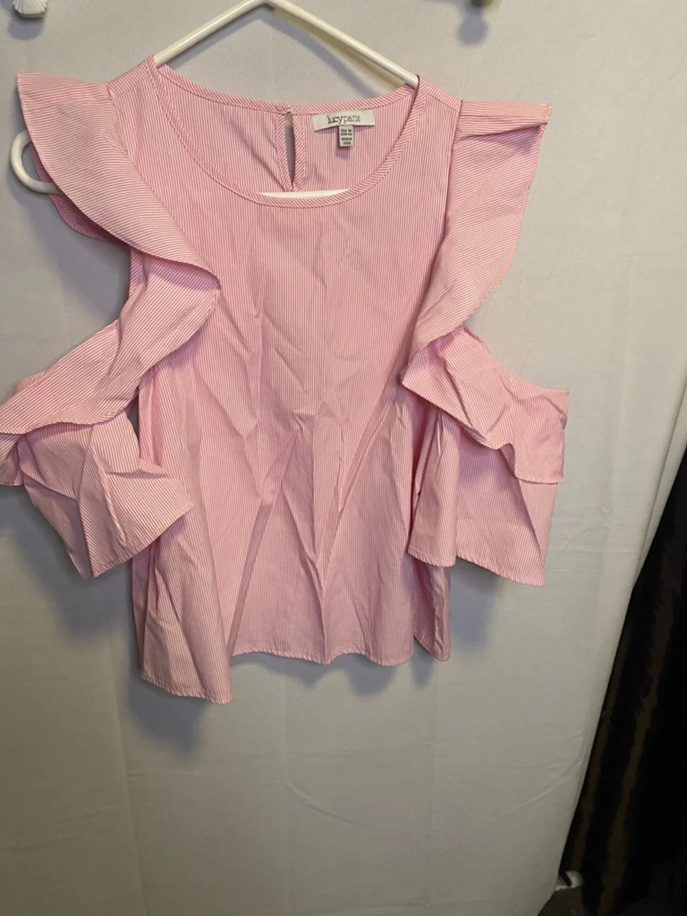 Lucy Paris Pink Ruffle Cold-Shoulder Blouse - Picture 1 of 8